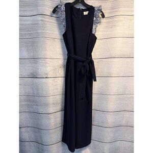 Eliza J Navy Sleeveless Jumpsuit With Ruffle Details & Tie Waist Size 10